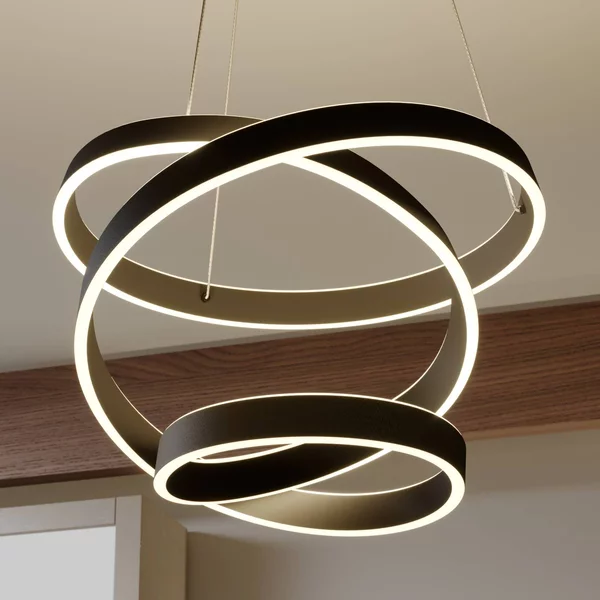 Lindby lampada LED a sospensione Olada, nera, metallo, Ø 51 cm Olada, Nero, Soggiorno / Sala da pranzo, Alluminio, Moderno
