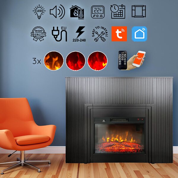 ElectricSun camini elettrici con listelli LAMELIA nero opaco, con effetto sonoro, 3 colori, con l’app, L120xH102cm