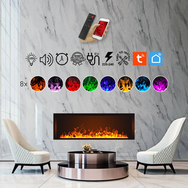 Camino elettrico 3D a vapore acqueo da incasso, Led, con l’app, ElectricSun MISTique medio 100 cm