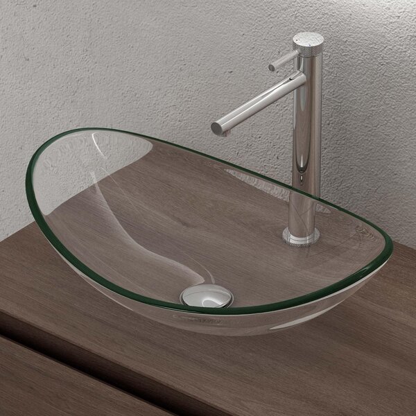 Doporro Lavabo da Appoggio in Vetro Temperato Lavandino Bagno Ovale 53,5 x 35,5 x 16 cm Trasparente Lavello per Cucina WC Ospiti Design Moderno Minerva08