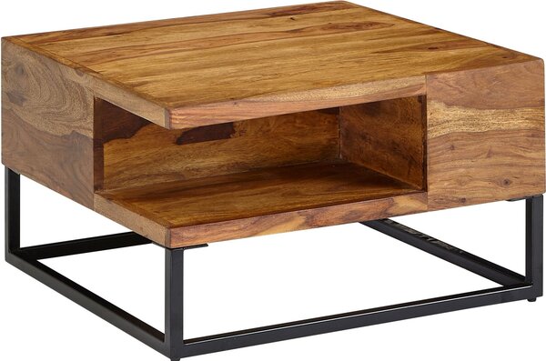 Tavolino "Uluberia" Struttura: legno massello di sheesham, rivestito con vernice trasparente. Base: acciaio inossidabile verniciato a polvere in sheesham. Dimensioni (L/A/P) 60x35x60 cm