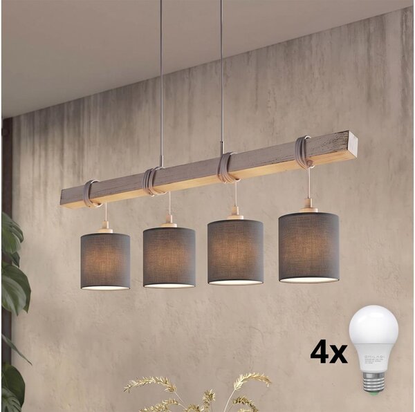 Brilagi - Lampada a sospensione LED con cavo NUBILA 4xE27/60W/230V grigio/antracite