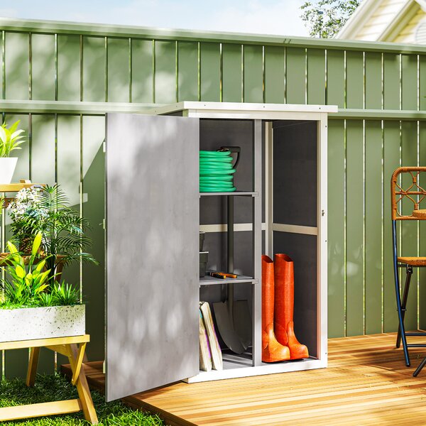 Outsunny Casetta da Giardino in Legno con Tetto Impermeabile, Armadio Porta Attrezzi da Esterno con 2 Mensole, 75x56x115cm, Grigio | Aosom Italy