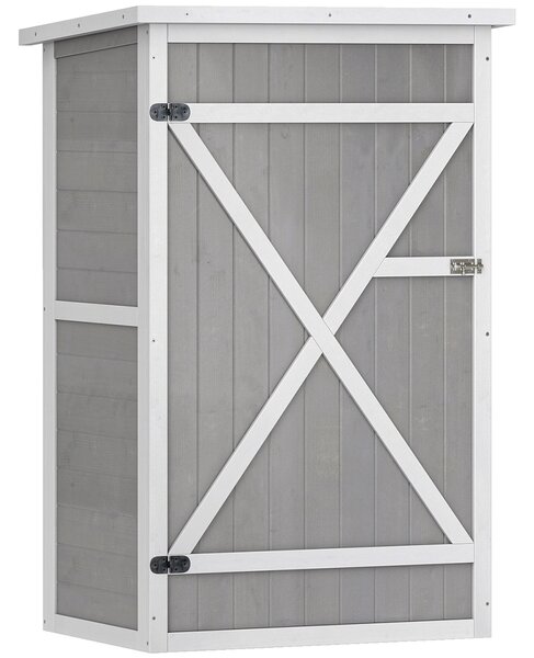 Outsunny Casetta da Giardino in Legno con Tetto Impermeabile, Armadio Porta Attrezzi da Esterno con 2 Mensole, 75x56x115cm, Grigio | Aosom Italy