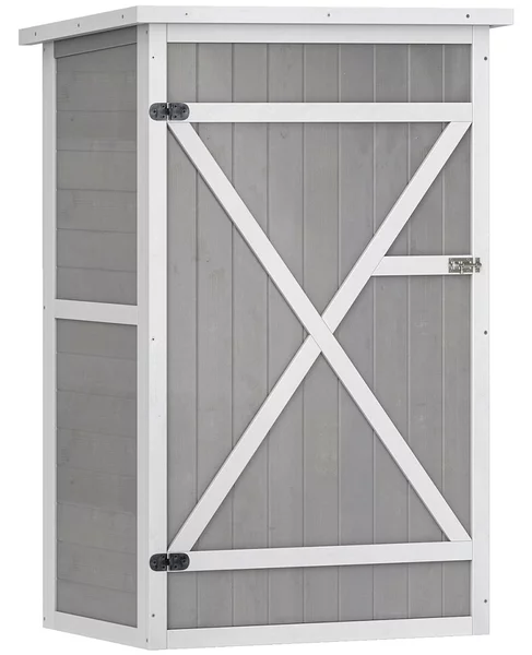 Outsunny Casetta da Giardino in Legno con Tetto Impermeabile, Armadio Porta Attrezzi da Esterno con 2 Mensole, 75x56x115cm, Grigio | Aosom Italy