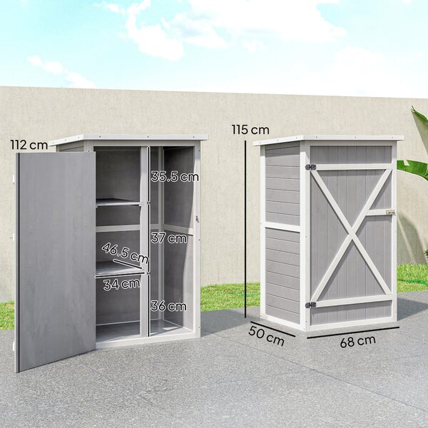 Outsunny Casetta da Giardino in Legno con Tetto Impermeabile, Armadio Porta Attrezzi da Esterno con 2 Mensole, 75x56x115cm, Grigio | Aosom Italy