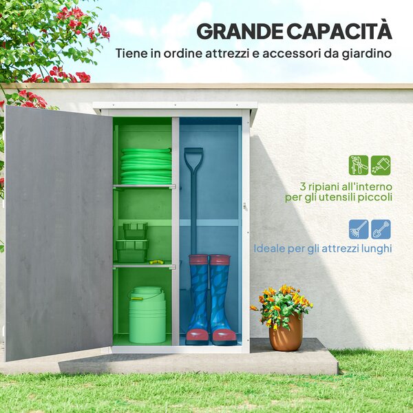 Outsunny Casetta da Giardino in Legno con Tetto Impermeabile, Armadio Porta Attrezzi da Esterno con 2 Mensole, 75x56x115cm, Grigio | Aosom Italy