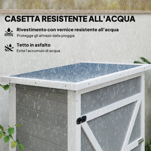 Outsunny Casetta da Giardino in Legno con Tetto Impermeabile, Armadio Porta Attrezzi da Esterno con 2 Mensole, 75x56x115cm, Grigio | Aosom Italy