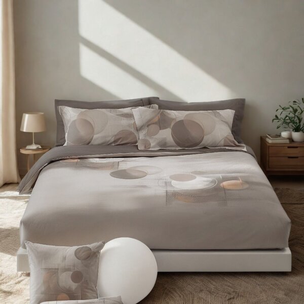 Copripiumino Con Federe In Percalle Storm Matrimoniale - 255X255 + 2 Federe50X80 Carrara Moderno Marrone Caleffi