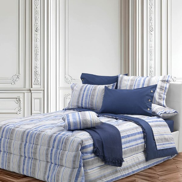 Trapunta In Percalle Stripes Gold Matrimoniale - 270X260 Bellora Geometrico Blu Caleffi