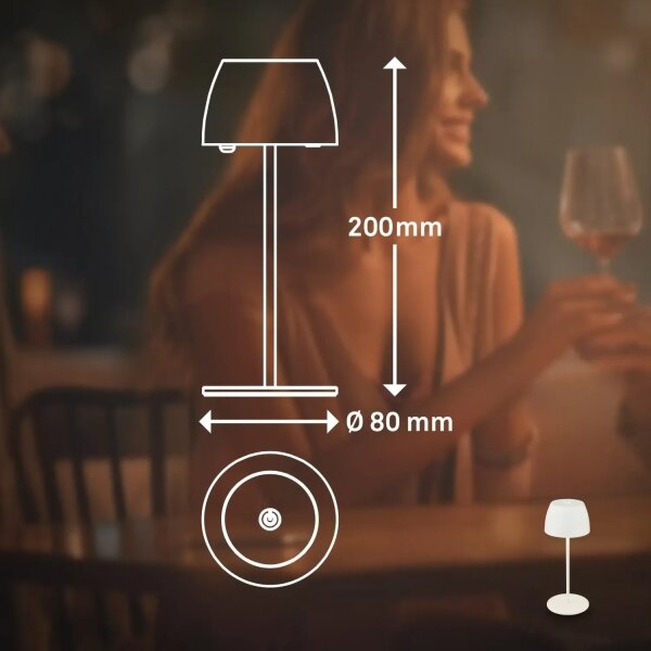 Briloner - Lampada da tavolo MINI LED da esterno, dimmerabile, ricaricabile, a sfioramento, LED/2,5W/5V, IP44, 1800 mAh, bianca