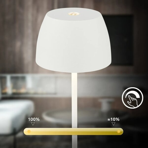 Briloner - Lampada da tavolo MINI LED da esterno, dimmerabile, ricaricabile, a sfioramento, LED/2,5W/5V, IP44, 1800 mAh, bianca