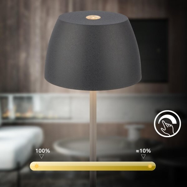 Briloner - Lampada da tavolo da esterno MINI dimmerabile, ricaricabile e a sfioramento LED/2,5W/5V IP44 1800 mAh antracite
