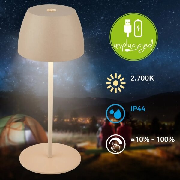 Briloner - Lampada da tavolo LED MINI ricaricabile, dimmerabile e a sfioramento per esterni LED/2,5W/5V IP44 1800 mAh beige