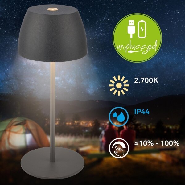 Briloner - Lampada da tavolo da esterno MINI dimmerabile, ricaricabile e a sfioramento LED/2,5W/5V IP44 1800 mAh antracite