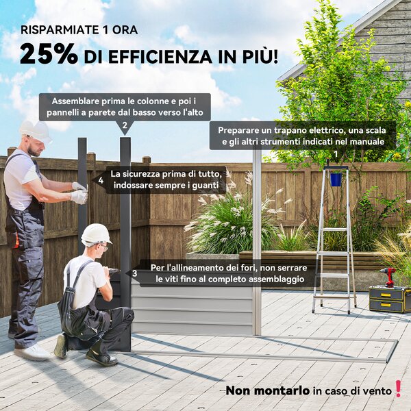 Outsunny Capanno Porta Attrezzi con Ripiani Regolabili e Chiavistello, in Acciaio Zincato, 249x121x183 cm, Grigio
