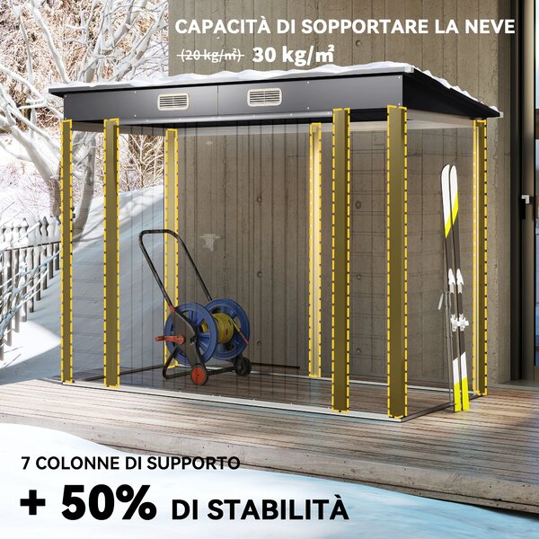 Outsunny Capanno Porta Attrezzi con Ripiani Regolabili e Chiavistello, in Acciaio Zincato, 249x121x183 cm, Grigio