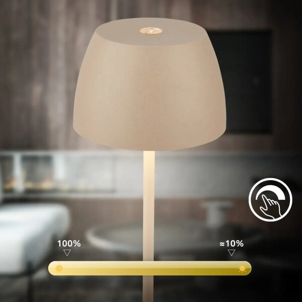 Briloner - Lampada da tavolo LED MINI ricaricabile, dimmerabile e a sfioramento per esterni LED/2,5W/5V IP44 1800 mAh beige