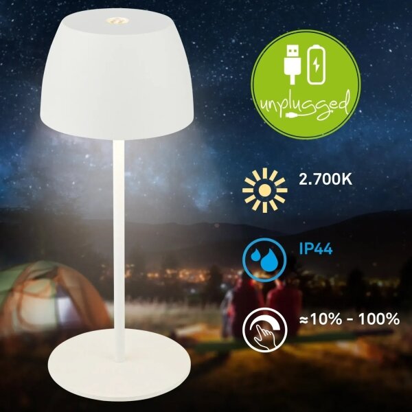 Briloner - Lampada da tavolo MINI LED da esterno, dimmerabile, ricaricabile, a sfioramento, LED/2,5W/5V, IP44, 1800 mAh, bianca