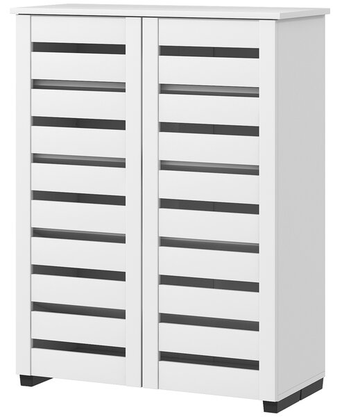 HOMCOM Mobile Scarpiera Moderno a 5 Livelli con 4 Ripiani Regolabili e Ante a Doghe, per 15 paia di scarpe in Legno, 76x33Px98 cm, Bianco | Aosom Italy