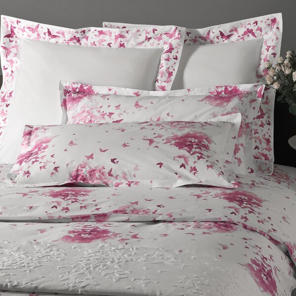 Completo Copripiumino In Percalle Rose-e-farfalle Singolo - 155X255 90X205 + 1 Federa 50X80 Emporium Floreale Rosa Caleffi