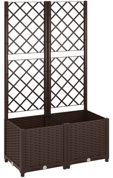 Outsunny Fioriera Rialzata con Traliccio per Rampicanti e 8 Fori di Drenaggio in PP, 80x40x135 cm, Marrone