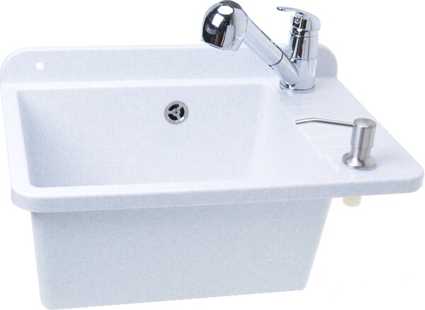 Lavello 505 mm Lavello con miscelatore monocomando estraibile Granito Bianco