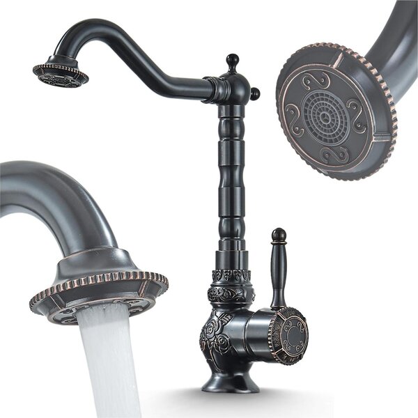 Rubinetto lavabo Ari Antique, miscelatore bagno vintage in ottone, beccuccio girevole 360, cartuccia Vetroceramica, nero anticato