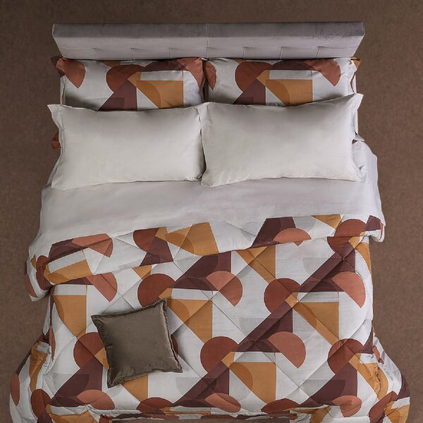 Copripiumino Con Federe In Percalle Forme Matrimoniale - 255X255 + 2 Federe50X80 Emporium Geometrico Orange Caleffi