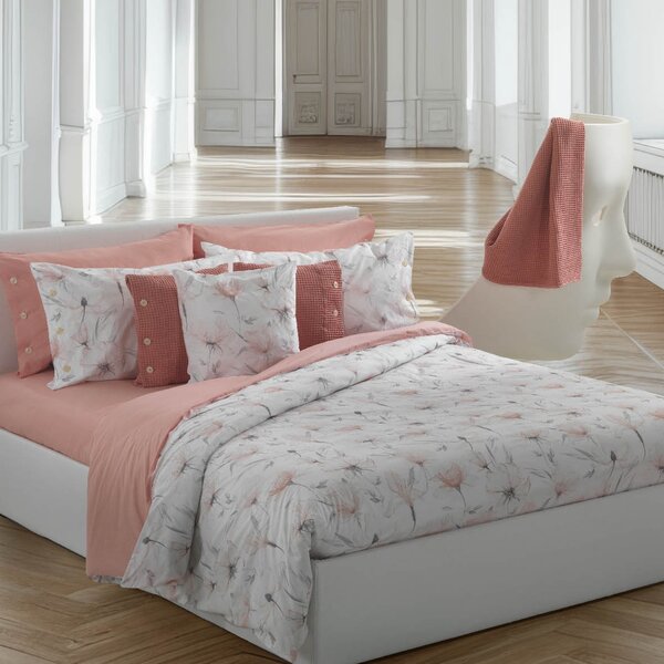 Copriletto Trapuntato In Percalle Light Flowers Matrimoniale - 270X260 Bellora Floreale Salmone Caleffi