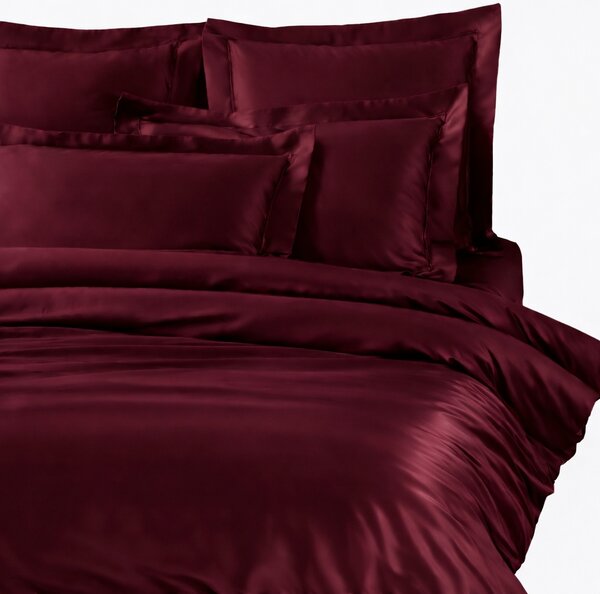 Copripiumino Con Federe In Raso Di Cotone Precious Sateen Matrimoniale - 255X255 + 2 Federe50X80 Mirabello Brera Tinta Unita Bordeaux Caleffi