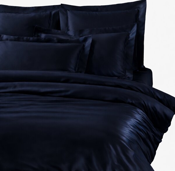 Copripiumino Con Federe In Raso Di Cotone Precious Sateen Matrimoniale - 255X255 + 2 Federe50X80 Mirabello Brera Tinta Unita Notte Caleffi