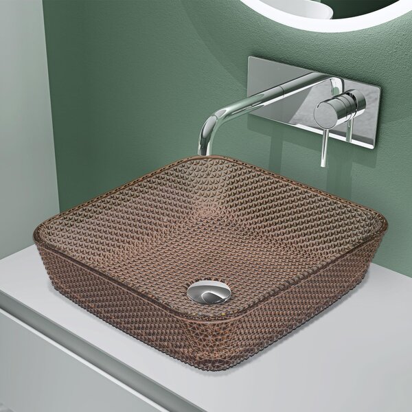 Doporro Lavabo da Appoggio in Vetro Temperato Lavandino Bagno Quadrato 40 x 40 x 11 cm Caff?? Lavello Design Artistico con Texture per Cucina WC Ospiti Minerva03
