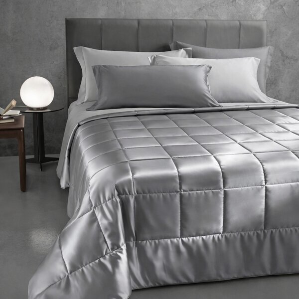 Copriletto Trapuntato In Raso Di Cotone Precious Sateen Matrimoniale - 270X260 Mirabello Brera Tinta Unita Grigio Caleffi