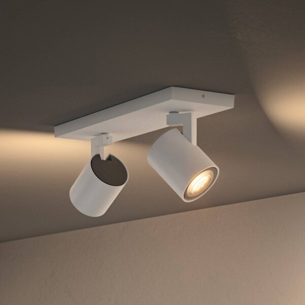 Philips Hue faretto LED Runner, a 2 luci, interruttore dimmerabile, bianco dimmerabile, Bianco / Opale, Soggiorno / Sala da pranzo, Alluminio, Moderno
