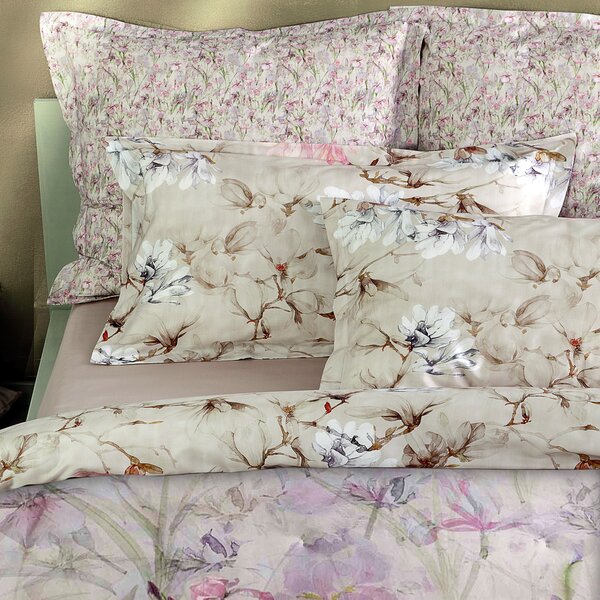 Copripiumino Con Federe In Percalle Irises Matrimoniale - 255X255 + 2 Federe50X80 Emporium Floreale Rosa Caleffi