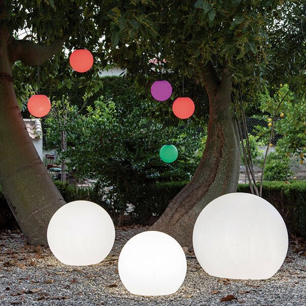 Newgarden Lampada da pavimento Buly a globo, Ø 30 cm, Bianco / Opale, Plastica, Moderno