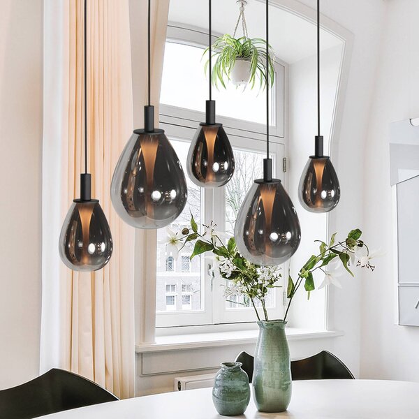 Mexlite Lampada a sospensione Glimsy, dimmerabile, Alluminio / Grigio / Zincato, Soggiorno / Sala da pranzo, Vetro, Lampada a sospensione