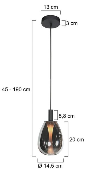 Mexlite Lampada a sospensione Glimsy, dimmerabile, Alluminio / Grigio / Zincato, Soggiorno / Sala da pranzo, Vetro, Lampada a sospensione