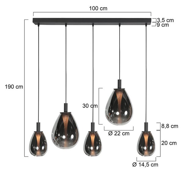 Mexlite Lampada a sospensione Glimsy, dimmerabile, Alluminio / Grigio / Zincato, Soggiorno / Sala da pranzo, Vetro, Lampada a sospensione