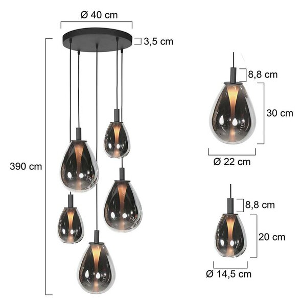 Mexlite Lampada a sospensione Glimsy, dimmerabile, Alluminio / Grigio / Zincato, Soggiorno / Sala da pranzo, Vetro, Lampada a sospensione