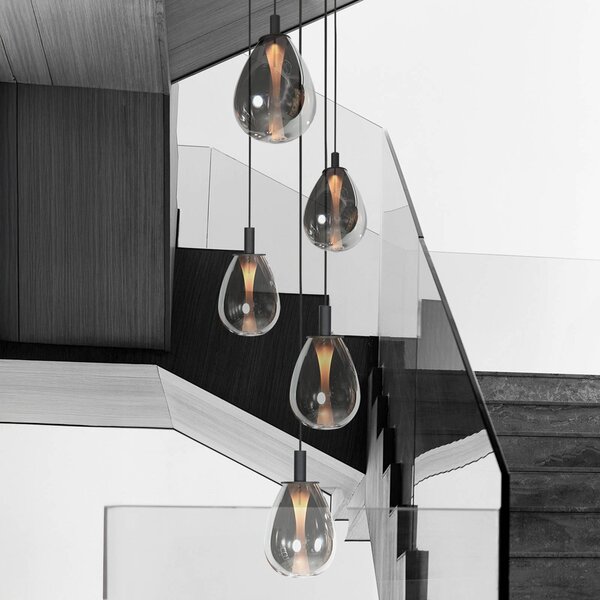 Mexlite Lampada a sospensione Glimsy, dimmerabile, Alluminio / Grigio / Zincato, Soggiorno / Sala da pranzo, Vetro, Lampada a sospensione