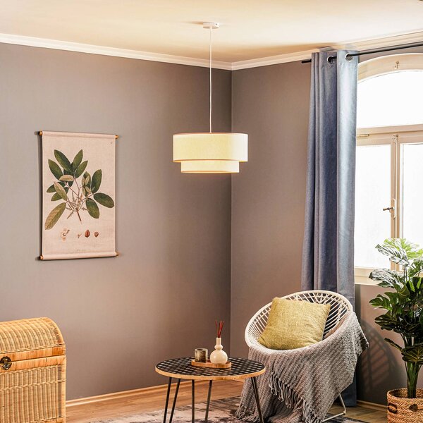 Lampada a sospensione Boho Duolla, dimmerabile, Crema / Ambra, Soggiorno / Sala da pranzo, Tessuto / Stoffa / Seta, Campagna / Rustiche, Lampada a sospensione