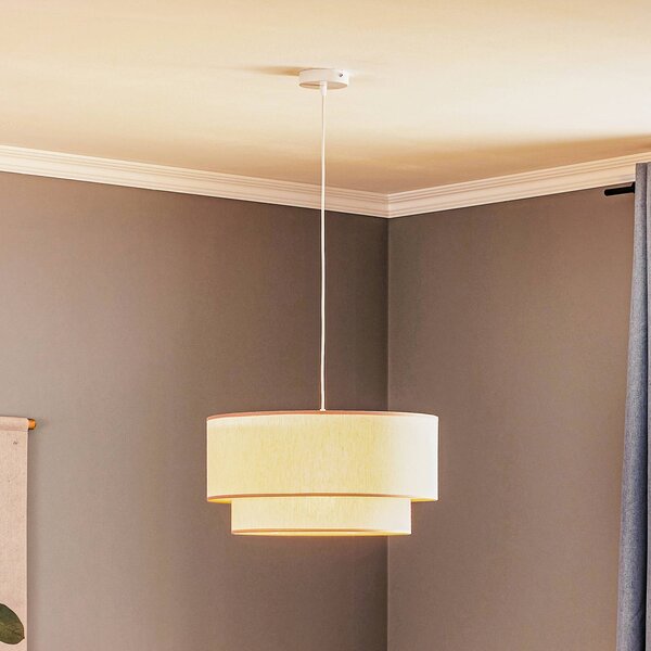 Lampada a sospensione Boho Duolla, dimmerabile, Crema / Ambra, Soggiorno / Sala da pranzo, Tessuto / Stoffa / Seta, Campagna / Rustiche, Lampada a sospensione
