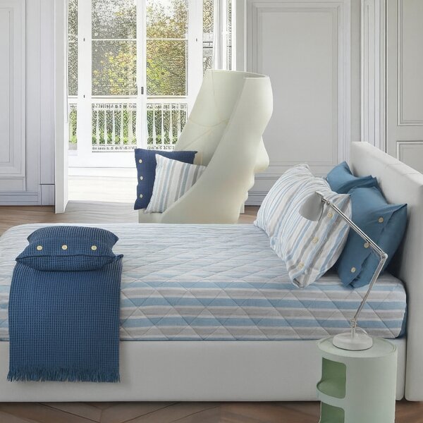 Copriletto Trapuntato In Percalle Soft Stripes Matrimoniale - 270X260 Bellora Geometrico Blu Caleffi