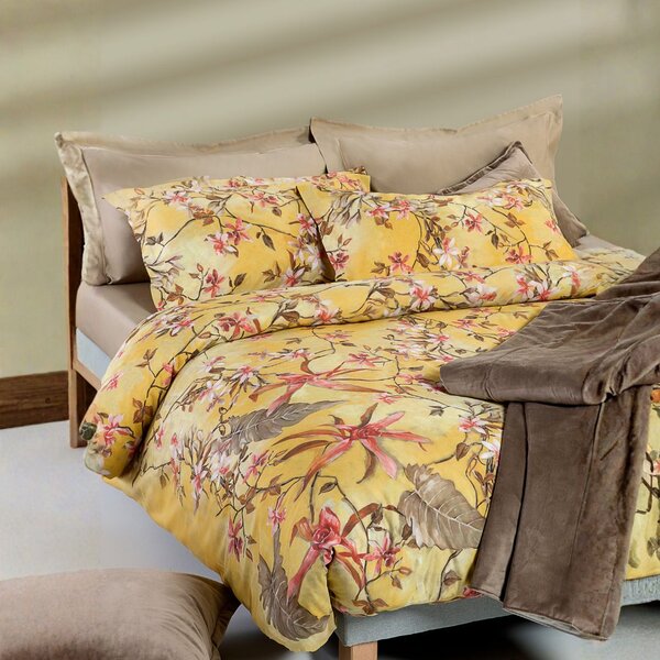 Copripiumino Con Federe In Percalle Sauvage Flowers Matrimoniale - 255X255 + 2 Federe50X80 Emporium Floreale Oro Caleffi