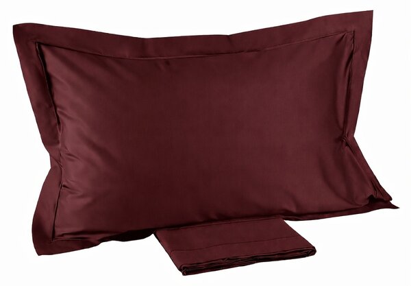 Completo Lenzuola In Raso Di Cotone Precious Sateen Matrimoniale - 250X290 175X205 + 2 Federe 50X80 Mirabello Brera Tinta Unita Bordeaux Caleffi