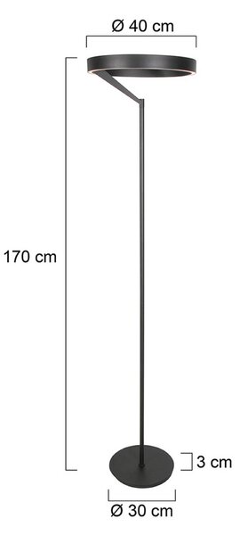 Steinhauer Lampada da terra con luce lettura Mykty, dimmerabile, Nero, Soggiorno / Sala da pranzo, Metallo, Moderno, Lampada da terra