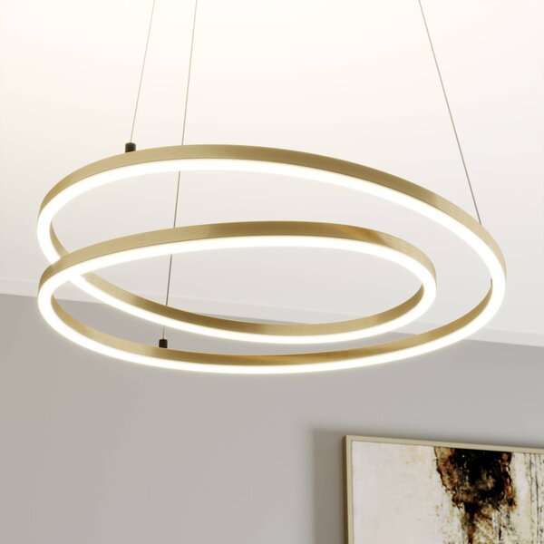 Lampada LED a sospensione Davian di Lindby, color ottone, 49 cm, dimmerabile, Ottone / Oro, Soggiorno / Sala da pranzo, Alluminio, Moderno