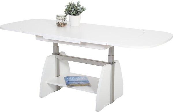 Tavolino funzionale, tavolino ovale Colin - decoro bianco - regolabile in altezza con alzata e allungabile - ampio ripiano - dimensioni 108-157x67cm